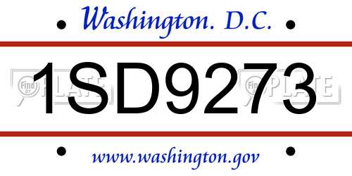 1SD9273 District Of Columbia License Plate