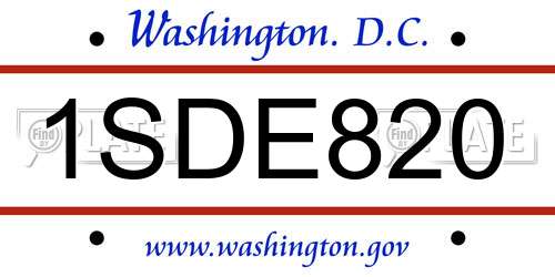 1SDE820 District Of Columbia License Plate
