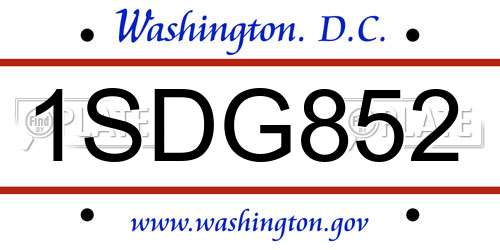 1SDG852 District Of Columbia License Plate