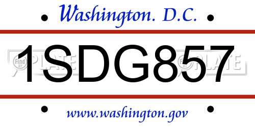 1SDG857 District Of Columbia License Plate