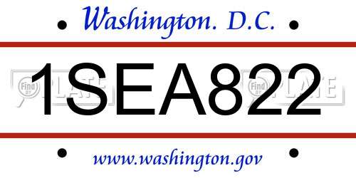 1SEA822 District Of Columbia License Plate