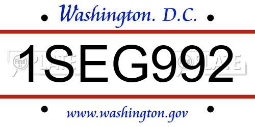 1SEG992 District Of Columbia License Plate