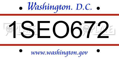 1SEO672 District Of Columbia License Plate
