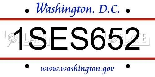 1SES652 District Of Columbia License Plate