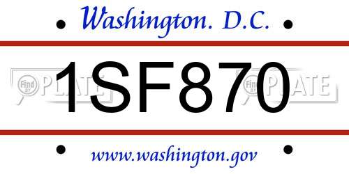 1SF870 District Of Columbia License Plate
