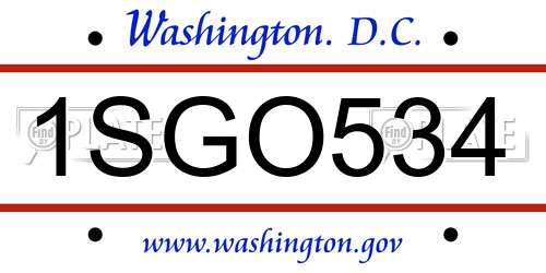 1SGO534 District Of Columbia License Plate