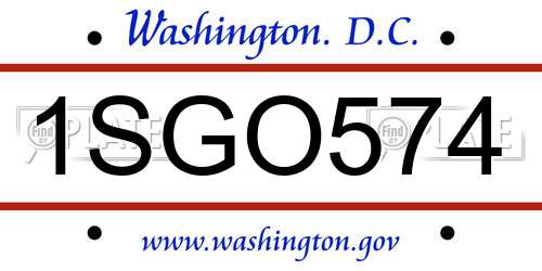 1SGO574 District Of Columbia License Plate