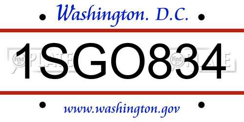 1SGO834 District Of Columbia License Plate