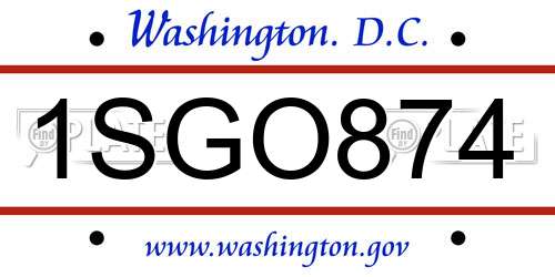 1SGO874 District Of Columbia License Plate