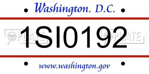 1SI0192 District Of Columbia License Plate