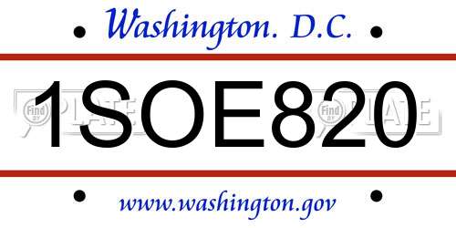 1SOE820 District Of Columbia License Plate