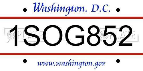 1SOG852 District Of Columbia License Plate