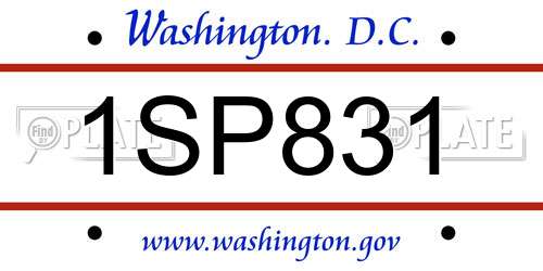 1SP831 District Of Columbia License Plate