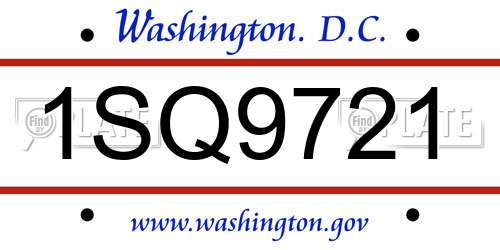 1SQ9721 District Of Columbia License Plate