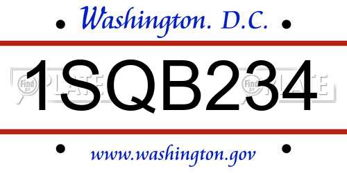 1SQB234 District Of Columbia License Plate