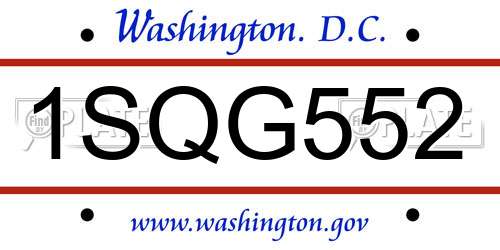 1SQG552 District Of Columbia License Plate