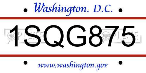 1SQG875 District Of Columbia License Plate