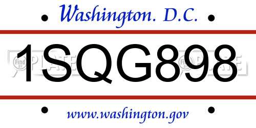 1SQG898 District Of Columbia License Plate