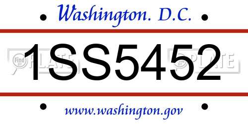 1SS5452 District Of Columbia License Plate