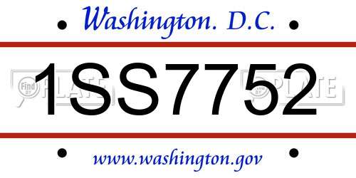 1SS7752 District Of Columbia License Plate