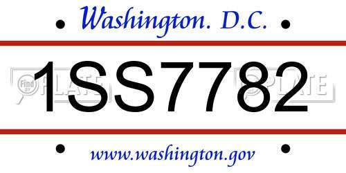 1SS7782 District Of Columbia License Plate