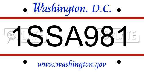 1SSA981 District Of Columbia License Plate