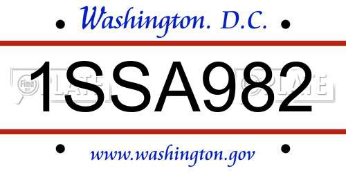 1SSA982 District Of Columbia License Plate