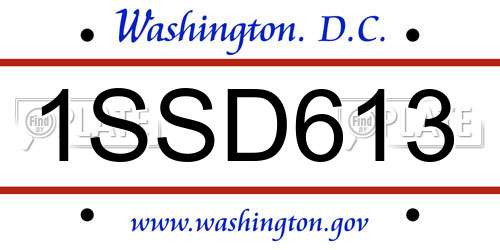 1SSD613 District Of Columbia License Plate