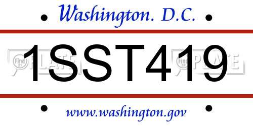 1SST419 District Of Columbia License Plate