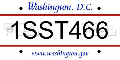 1SST466 District Of Columbia License Plate