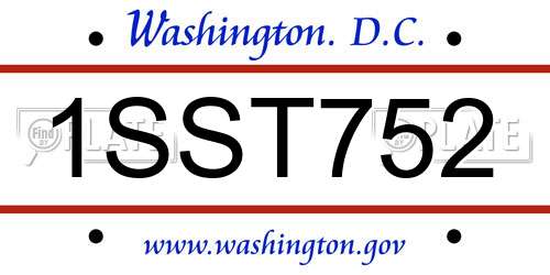 1SST752 District Of Columbia License Plate