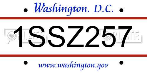 1SSZ257 District Of Columbia License Plate