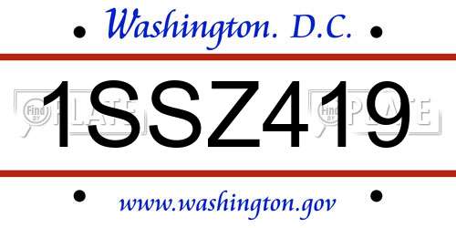 1SSZ419 District Of Columbia License Plate