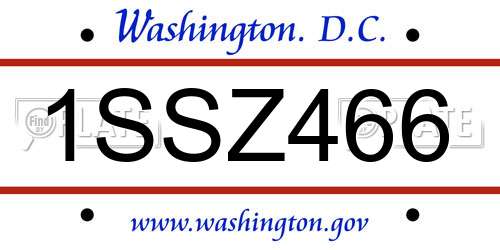 1SSZ466 District Of Columbia License Plate