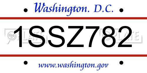 1SSZ782 District Of Columbia License Plate