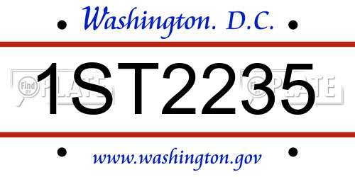 1ST2235 District Of Columbia License Plate