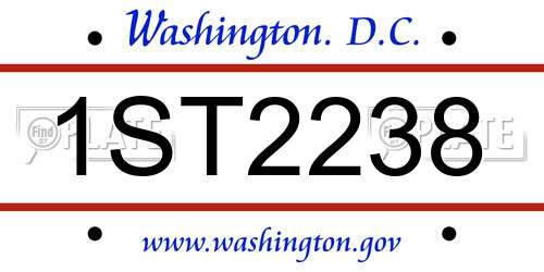 1ST2238 District Of Columbia License Plate