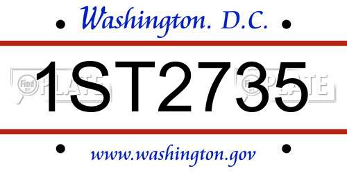 1ST2735 District Of Columbia License Plate