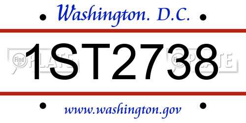 1ST2738 District Of Columbia License Plate