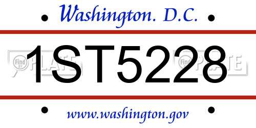 1ST5228 District Of Columbia License Plate