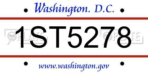 1ST5278 District Of Columbia License Plate