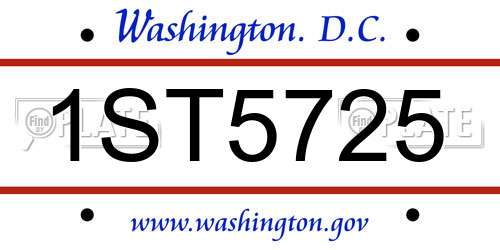 1ST5725 District Of Columbia License Plate