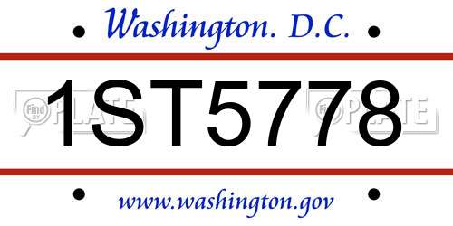 1ST5778 District Of Columbia License Plate