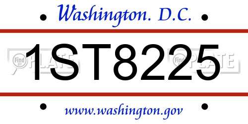 1ST8225 District Of Columbia License Plate