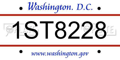 1ST8228 District Of Columbia License Plate