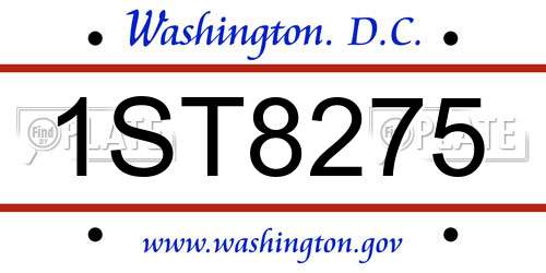 1ST8275 District Of Columbia License Plate