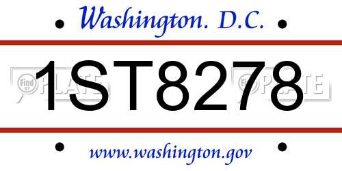 1ST8278 District Of Columbia License Plate