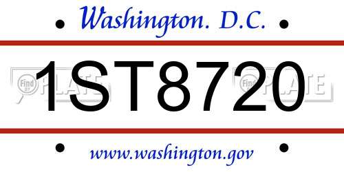 1ST8720 District Of Columbia License Plate