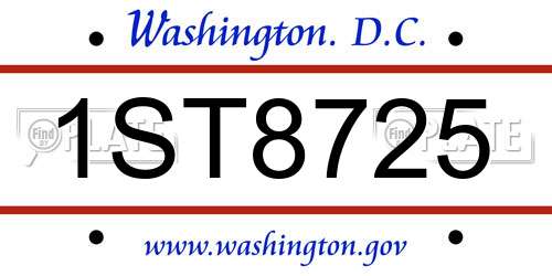 1ST8725 District Of Columbia License Plate