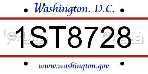 1ST8728 District Of Columbia License Plate